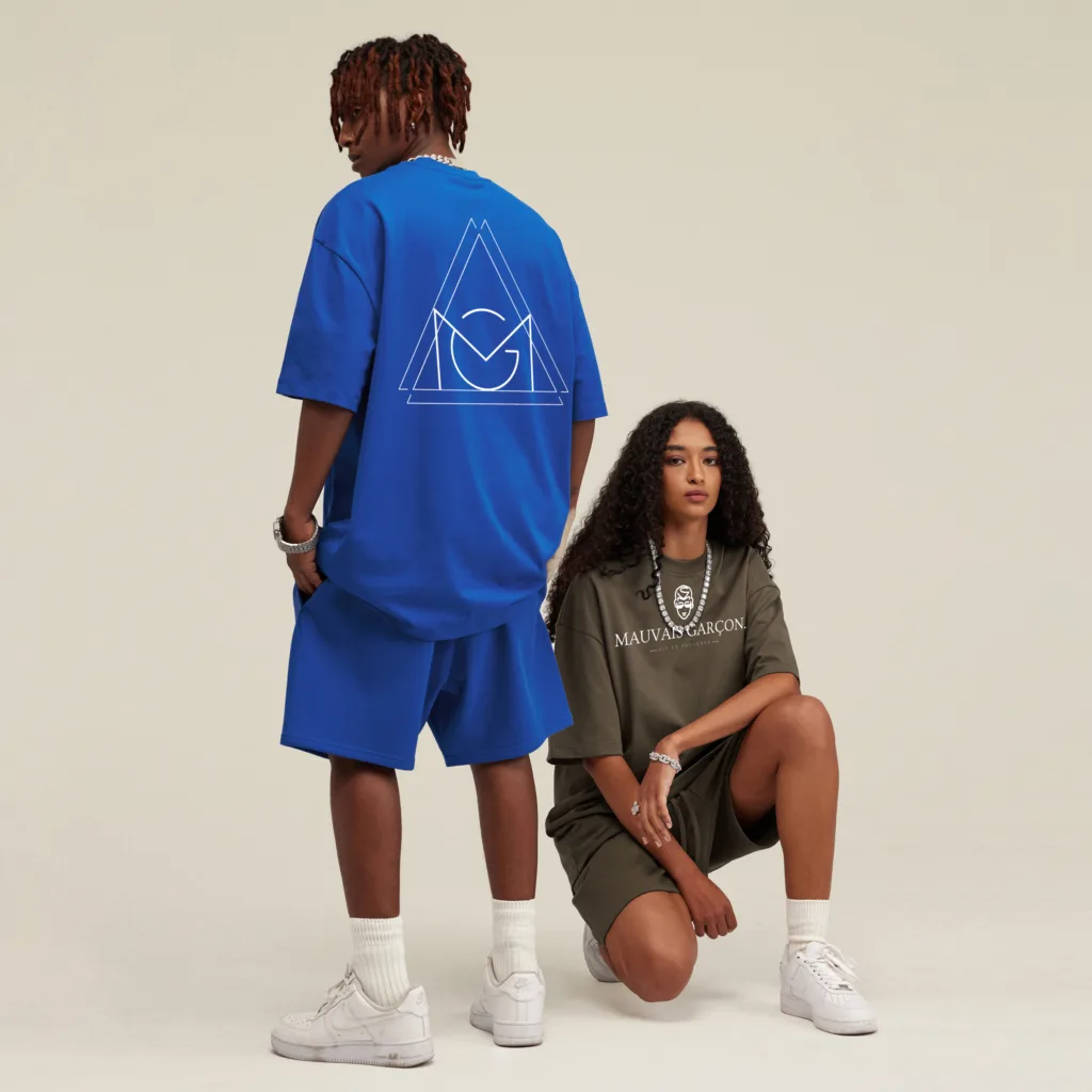 t-shirt oversize mauvais garçon homme femme bmeu et kaki, modele nicolas, élégance extreme